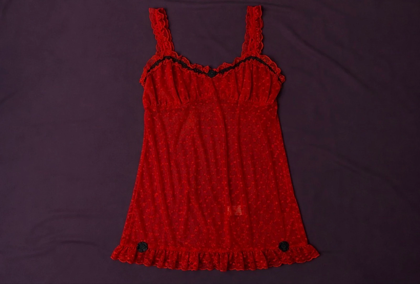 Déshabillé / nuisette en dentelle rouge transparente – Bretelles réglables – photo 4